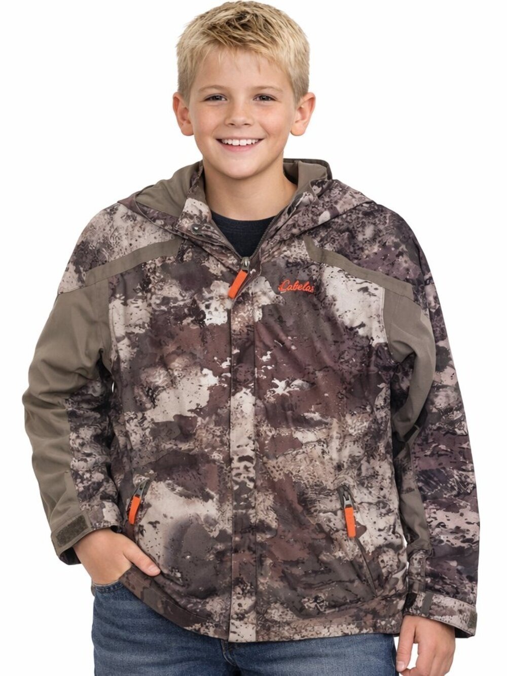 Cabela’s Boys XL Packable Camo Hooded Jacket –4MOST DRY, Zip Pockets, Adjustable